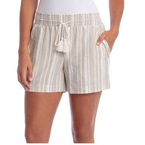 Briggs New York | Women's | Beige Striped Pull On Linen Blend Short - Size Large